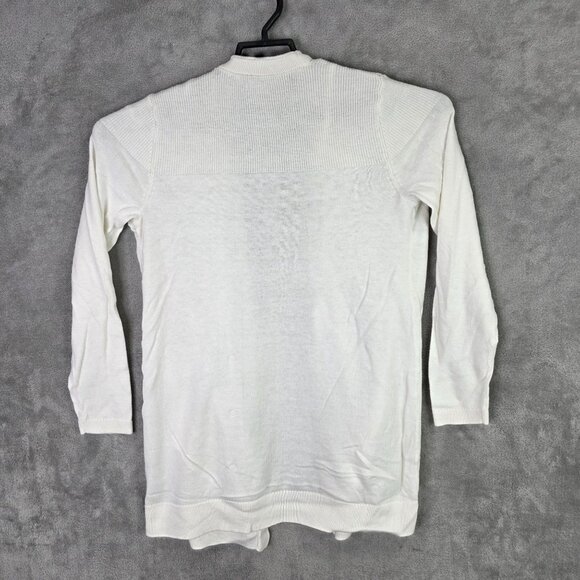 Womens Talbots White Open Front Long Cardigan Sweater Pockets Cashmere Blend S - Picture 3 of 6